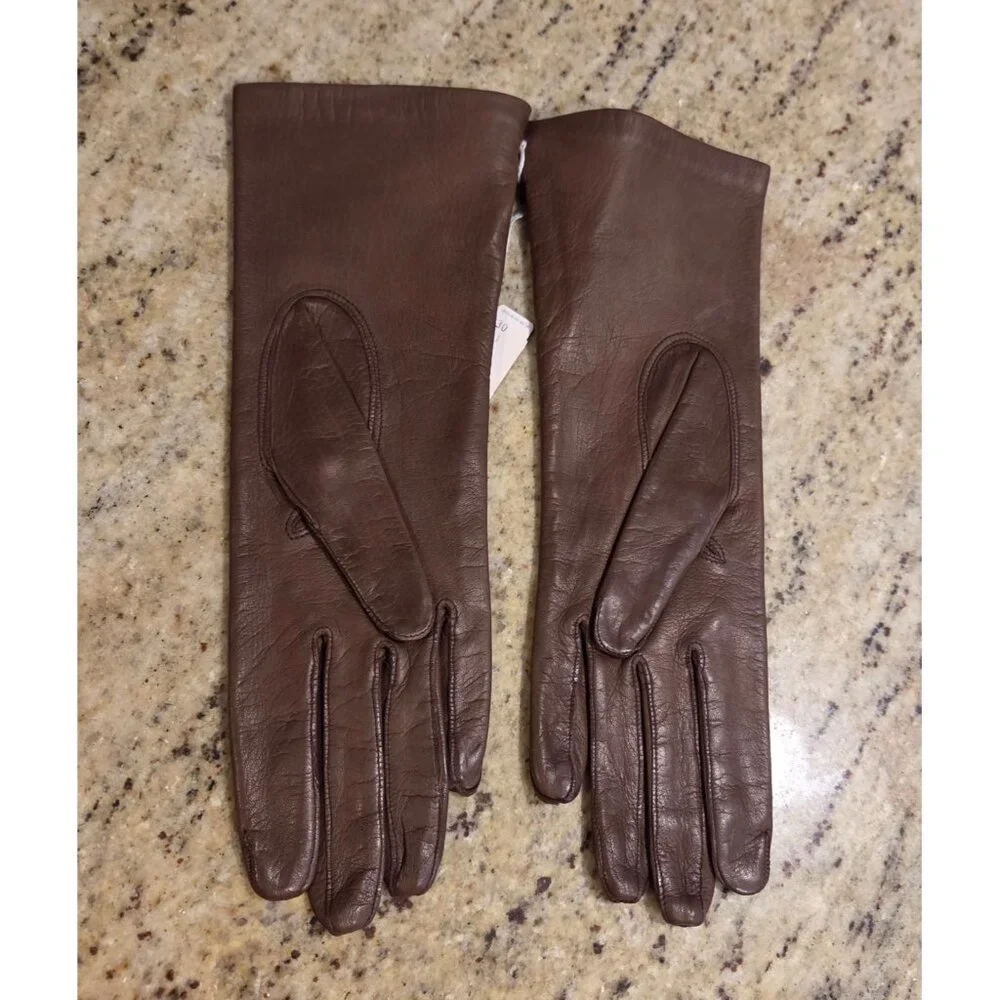 New! Vintage Women's Size S 6.5 Brown Soft Leather Lined Gloves Italy